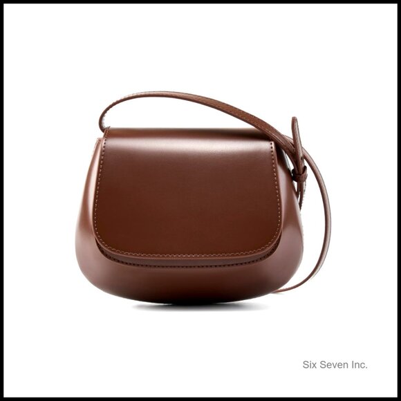 Genuine Leather Crossbody Bag Mini Shell Design Adjustable Strap Retro Chic